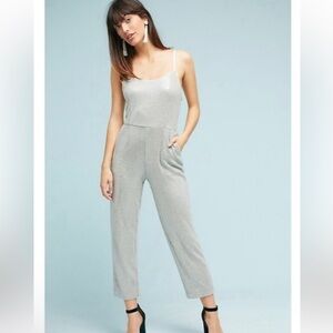 Anthropologie Ett:Twa Womens Claudette Silver Sequin Jumpsuit Size 4 NWT Party